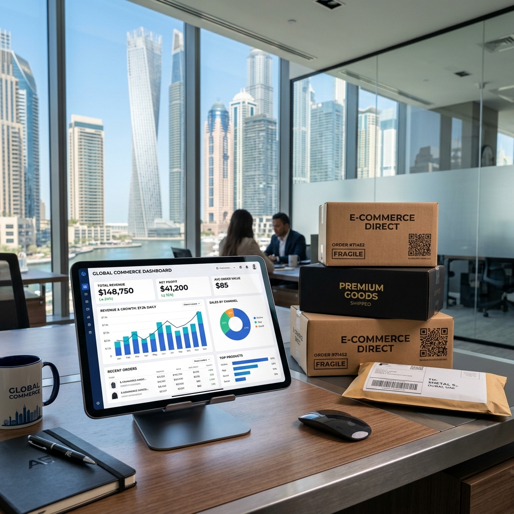 E-commerce packages and charts reflecting high-volume sales